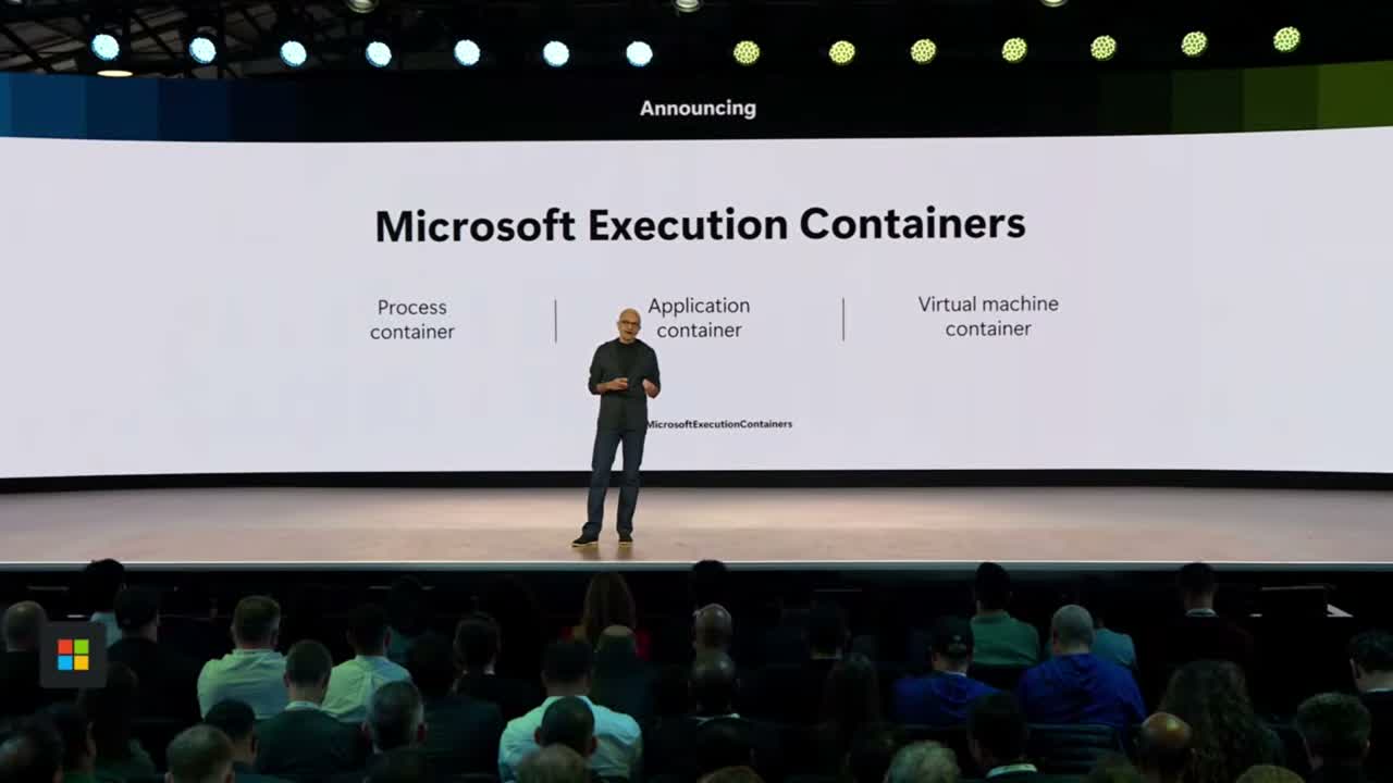 Microsoft Execution Containers announcement slide from Microsoft Build